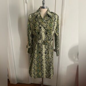 Kobi Halperin Green Faux Leather Snake Print Trench Coat xl